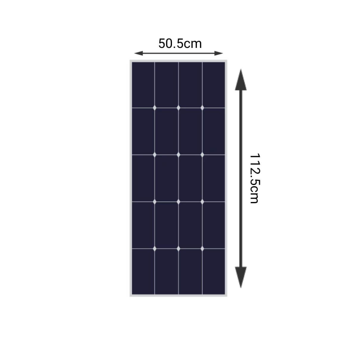 200W Flexible Solar Panel Kit – 2x 100W dimensions narrow