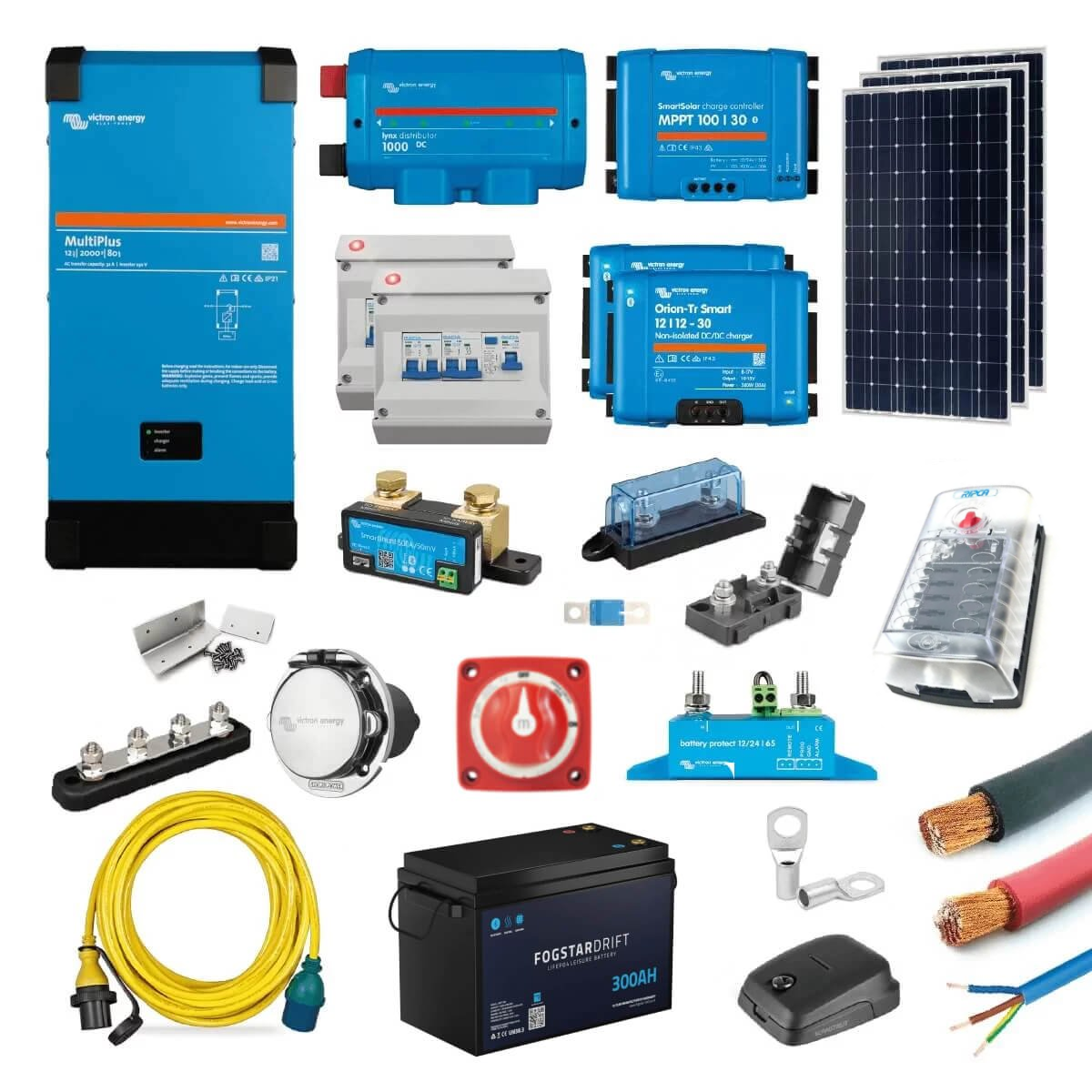 Full campervan electric kit with 2kVA inverter/charger‚ hookup‚ 420W