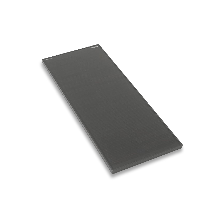 A rectangular dark gray air filter, reminiscent of the sleek design of a PV Logic 100W MHD Solar Panel, isolated on a plain white background.