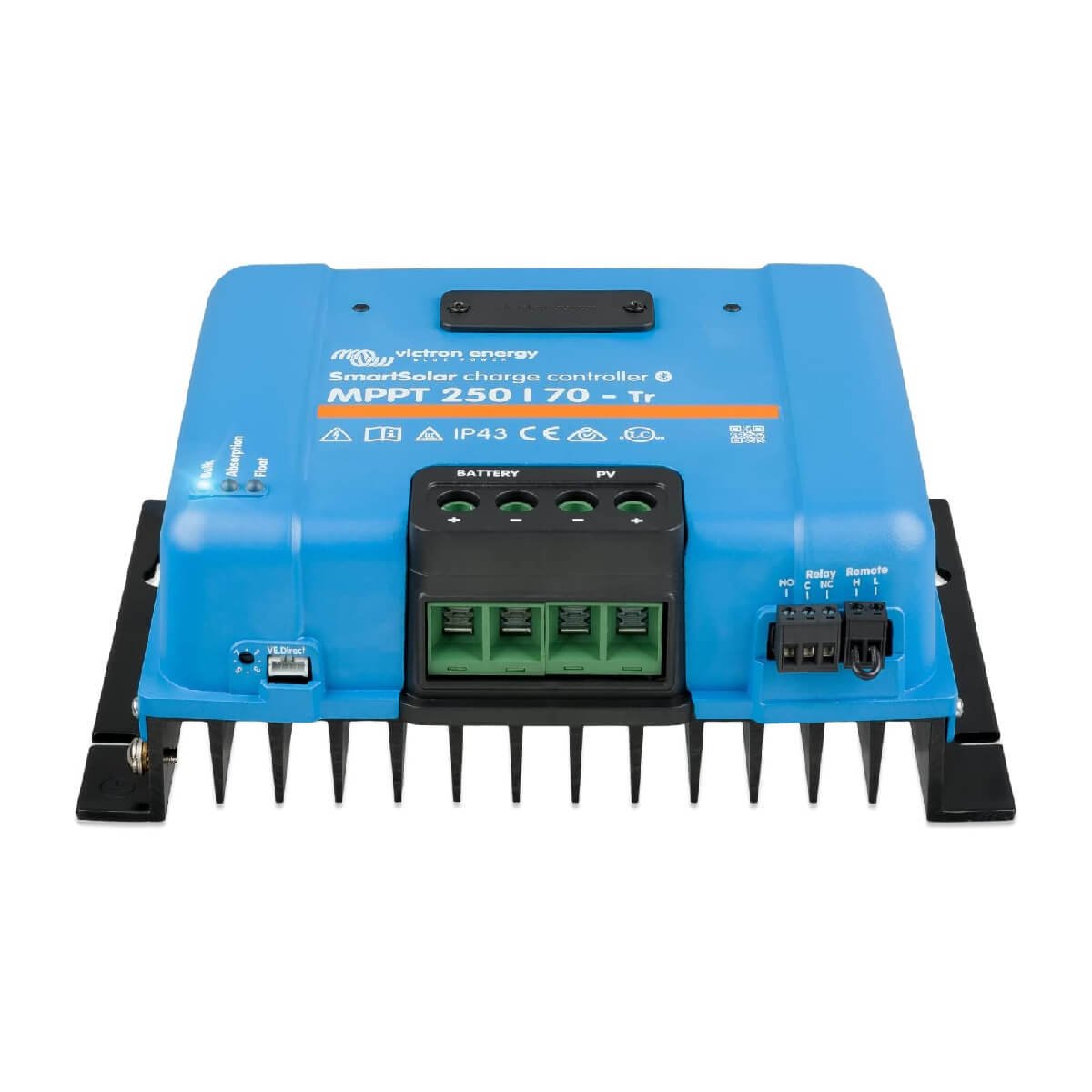 A blue Victron MPPT 250/70 - SmartSolar Charge Controller - Tr with connection ports, the Victron MPPT 250/70 by Victron Energy.