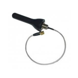 A **Victron Energy Outdoor 4G GSM Antenna** connected to a coaxial cable with metal connectors, perfect for outdoor 4G applications and compatible with Victron Energy systems.