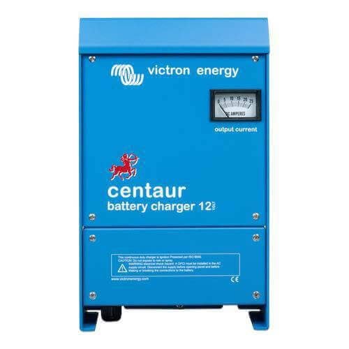 The Blue Victron Centaur 12/20 - 12V 20A Charger - 3 Outputs features an output current indicator on the front, offering reliable performance as a 20A charger.