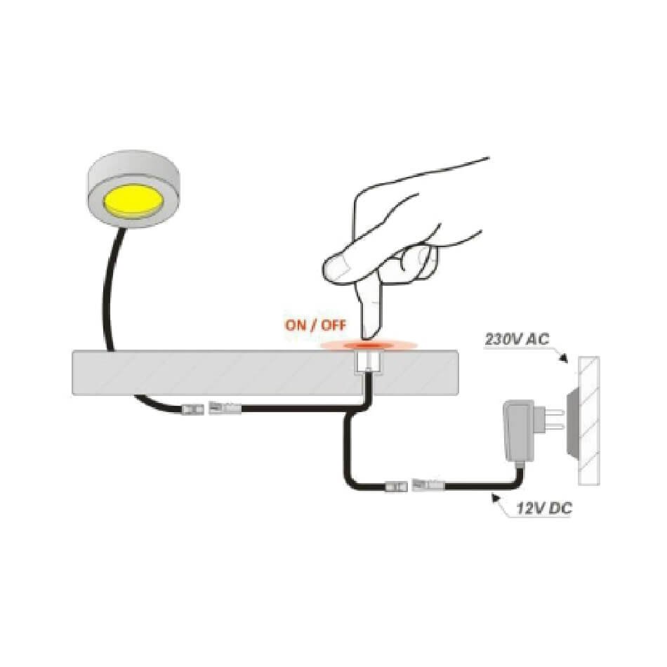 LED touch switch for 12V dimmer lights - white