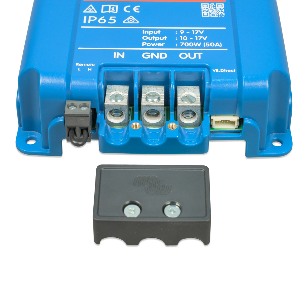 Orion XS 12/12-50A DC-DC Battery Charger non-isolated smart b2b buckboost - connection ports front view