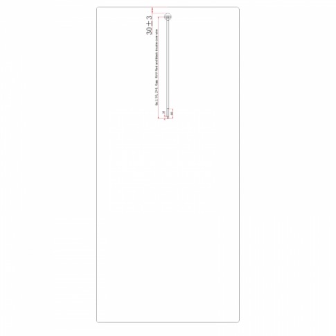 A vertical line with a right angle at the bottom top side, labeled with dimensions 30+1.3 and 55.5+2.7, resembles the sleek design of a 180W Semi-Flexible Solar Panel - (Rear Junction Box).