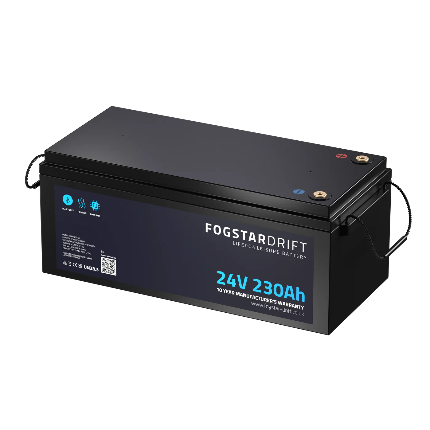 fogstar drift 230ah 24v lithium leisure battery side view view