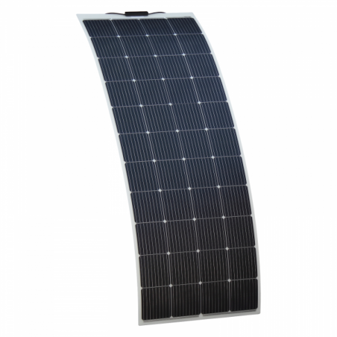 A 270W Flexible Solar Panel Kit with a curved design and multiple photovoltaic cells, including a Victron MPPT & 270W Flexible Panel.