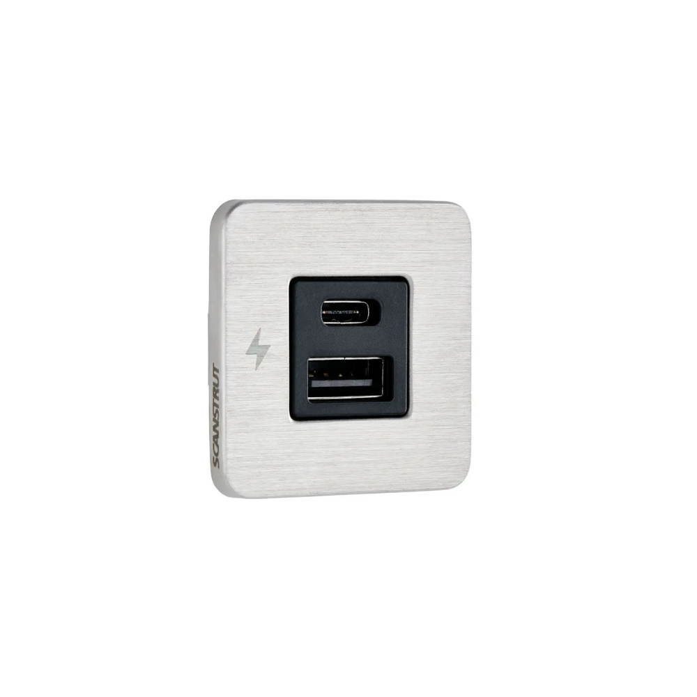 Scanstrut TILE 12/24V Charging Socket - 2x USB-C, stainless side