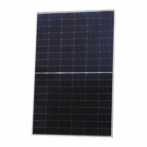 A 400W monocrystalline solar panel with a silver frame, featuring a grid of dark blue photovoltaic cells and a 60cm cable.