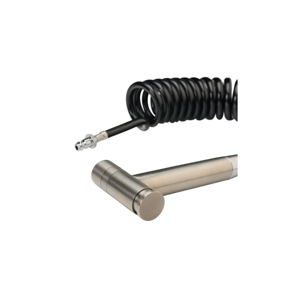 A stainless steel handheld bidet sprayer with a black coiled hose and metal connector, compatible with the Scanstrut Ventura - Cold Water Outlet system.