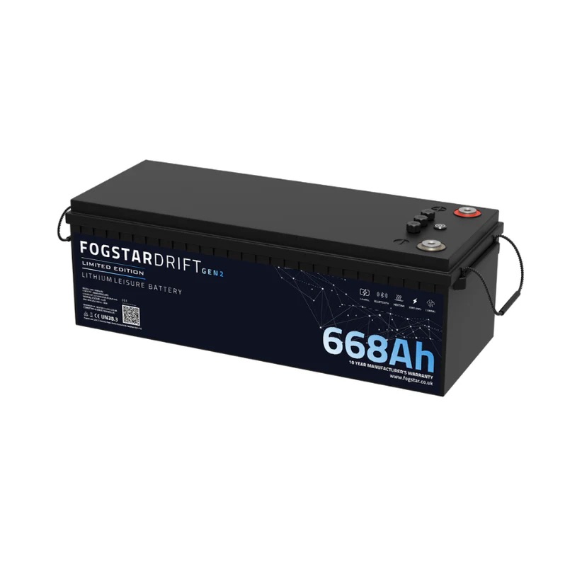 Fogstar Drift Gen2 668Ah – 12V lithium leisure battery, limited edition, features visible side handles for easy transport.