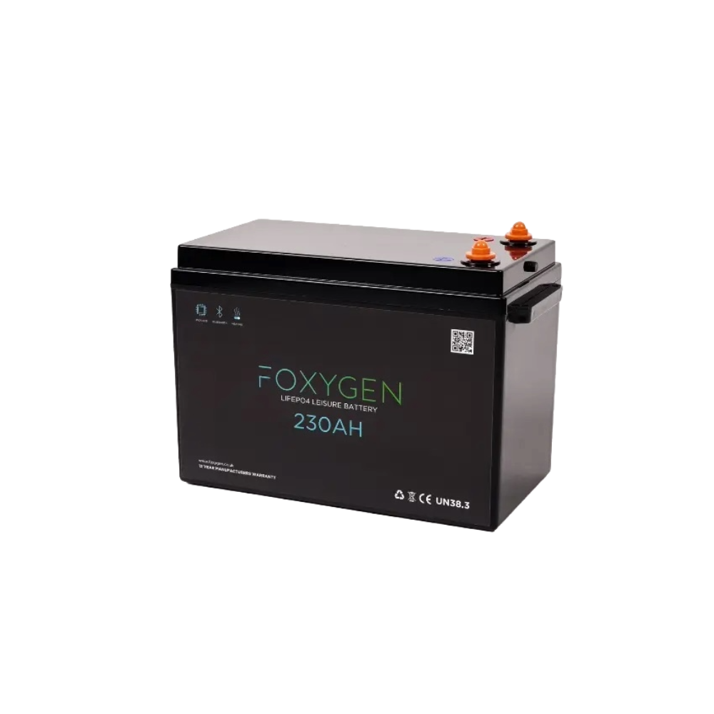 Black 230Ah Foxygen Lithium leisure battery right view
