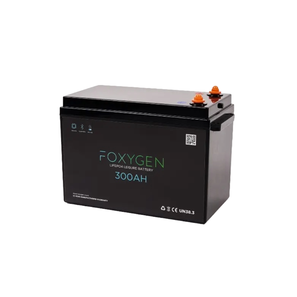 Black 300Ah Foxygen Lithium leisure battery right view