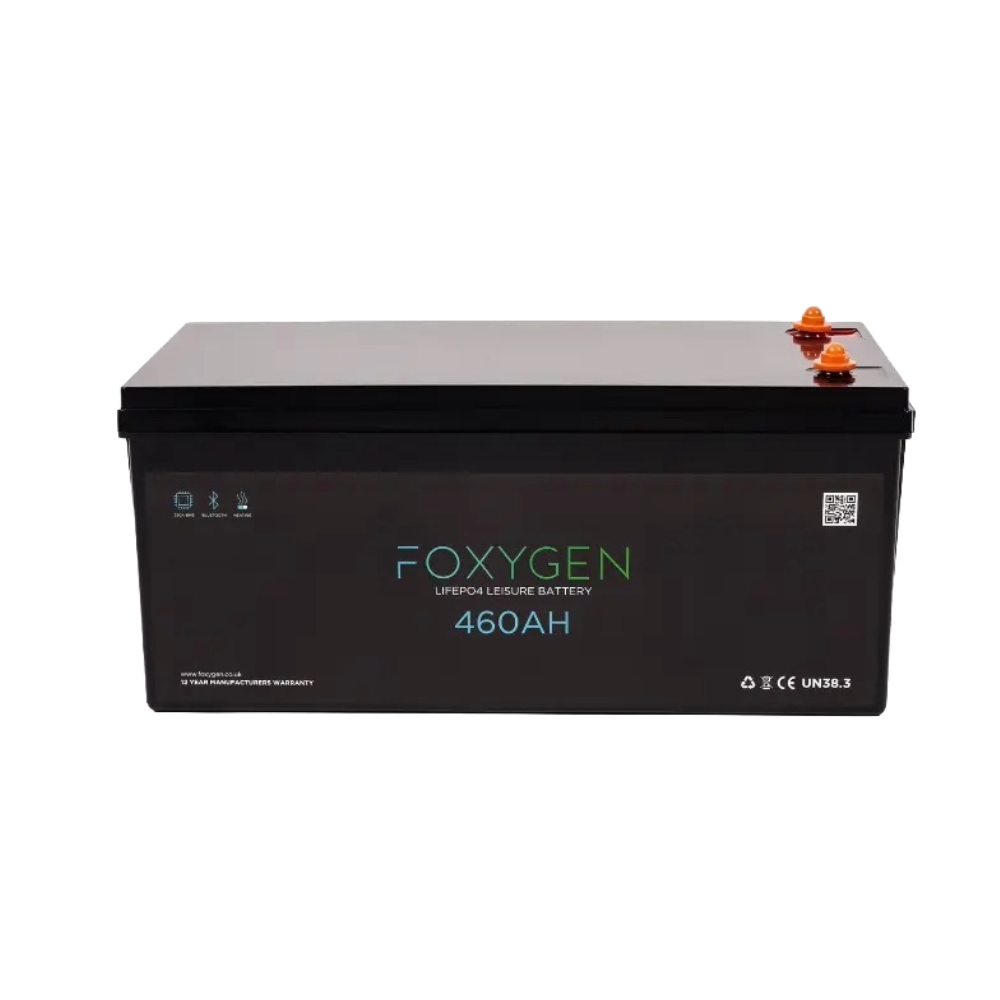 Black 460Ah Foxygen Lithium leisure battery front view
