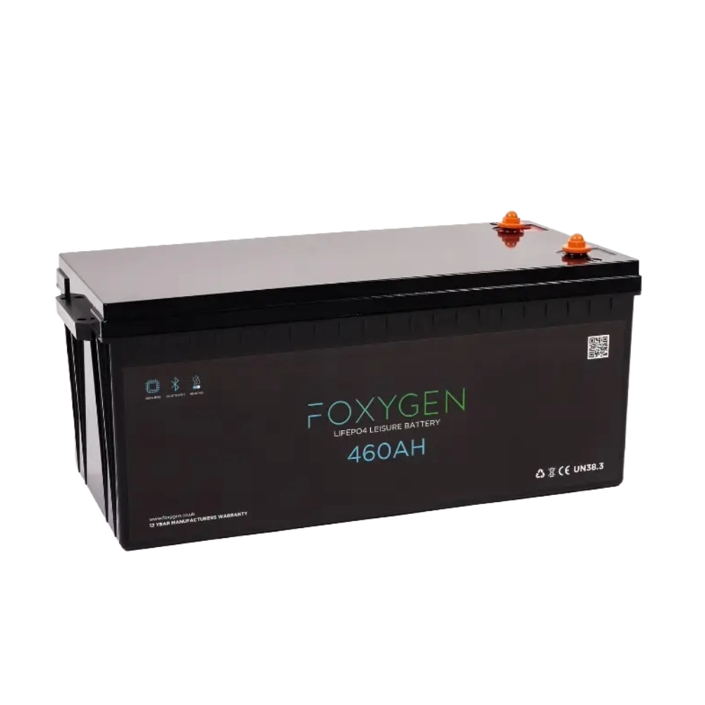 Black 460Ah Foxygen Lithium leisure battery left view