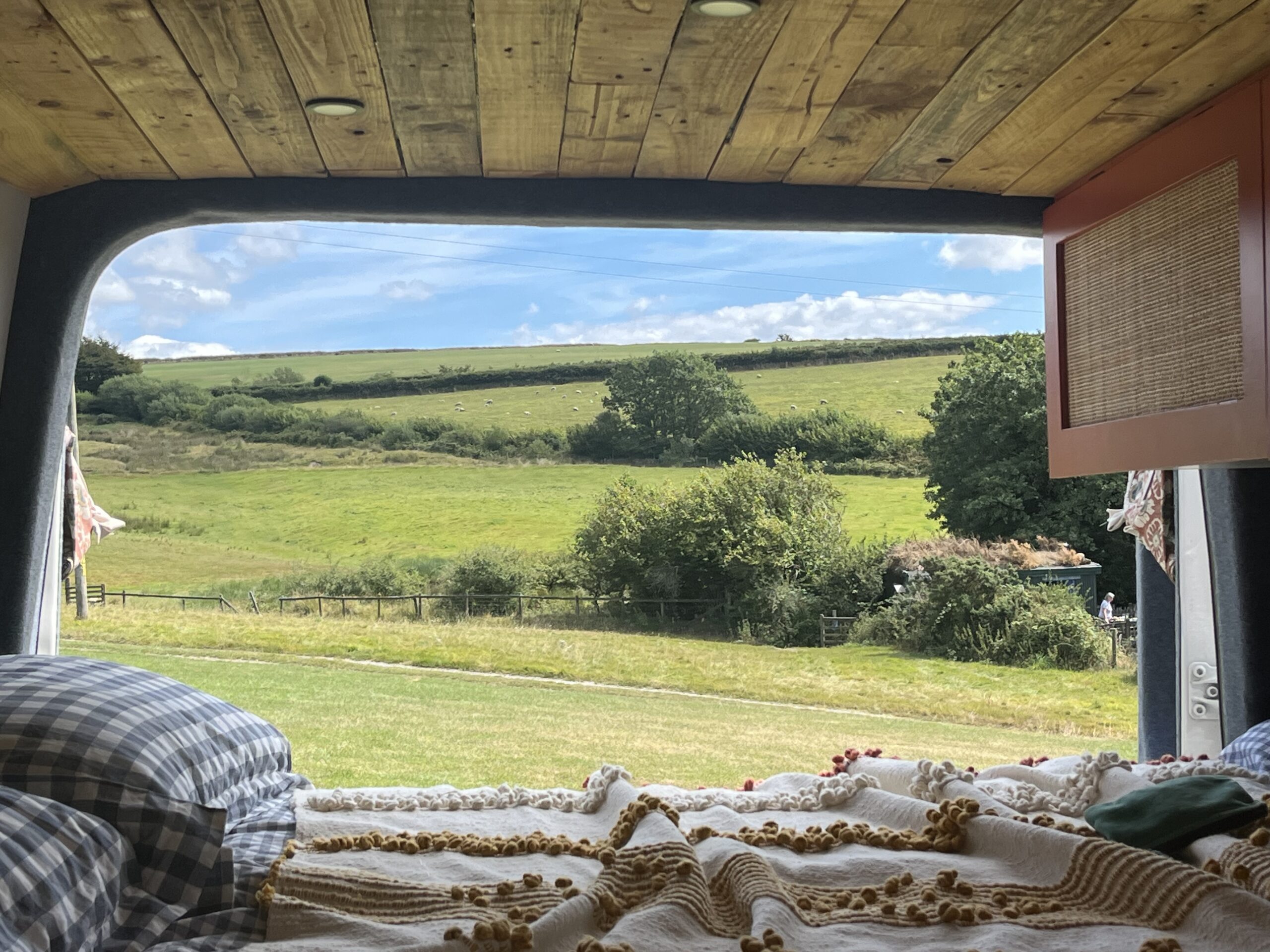 view from bed in Nigel & Sharon's self converted VW Crafter