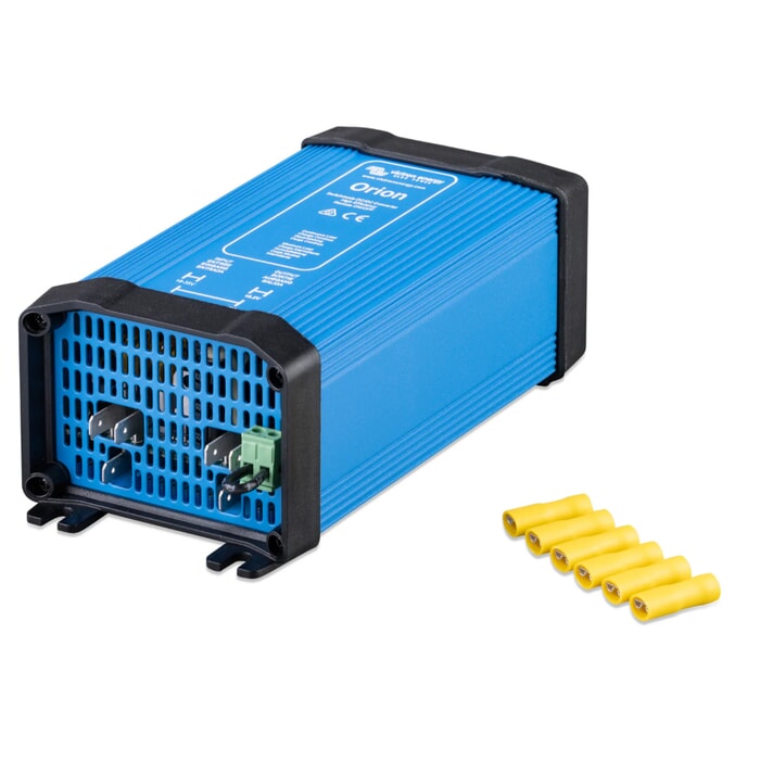 A blue Victron Energy Orion voltage converter