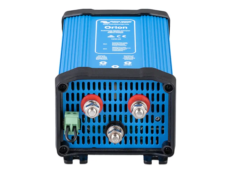 A blue Victron Energy Orion voltage converter